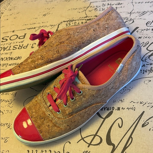 Keds x Kate Spade ♠️ New York Corkie Sneakers Pink Laces Patent Leather Toe Caps - Picture 9 of 16